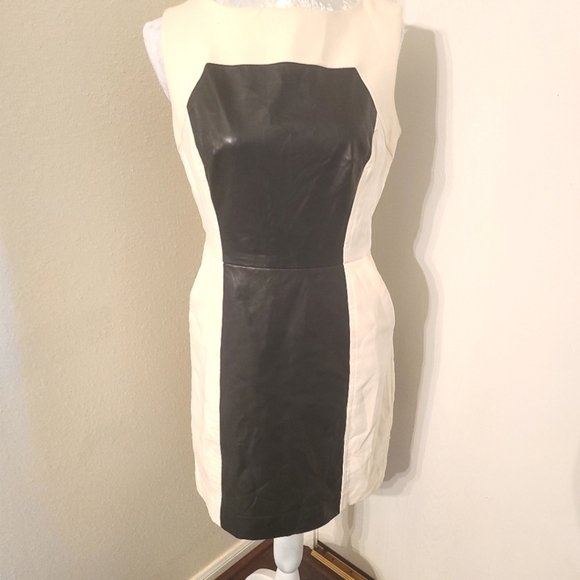Milly Dresses & Skirts - Milly New York Black White Lamb Leather Colorblock Sleeveless Mini Dress Size 8